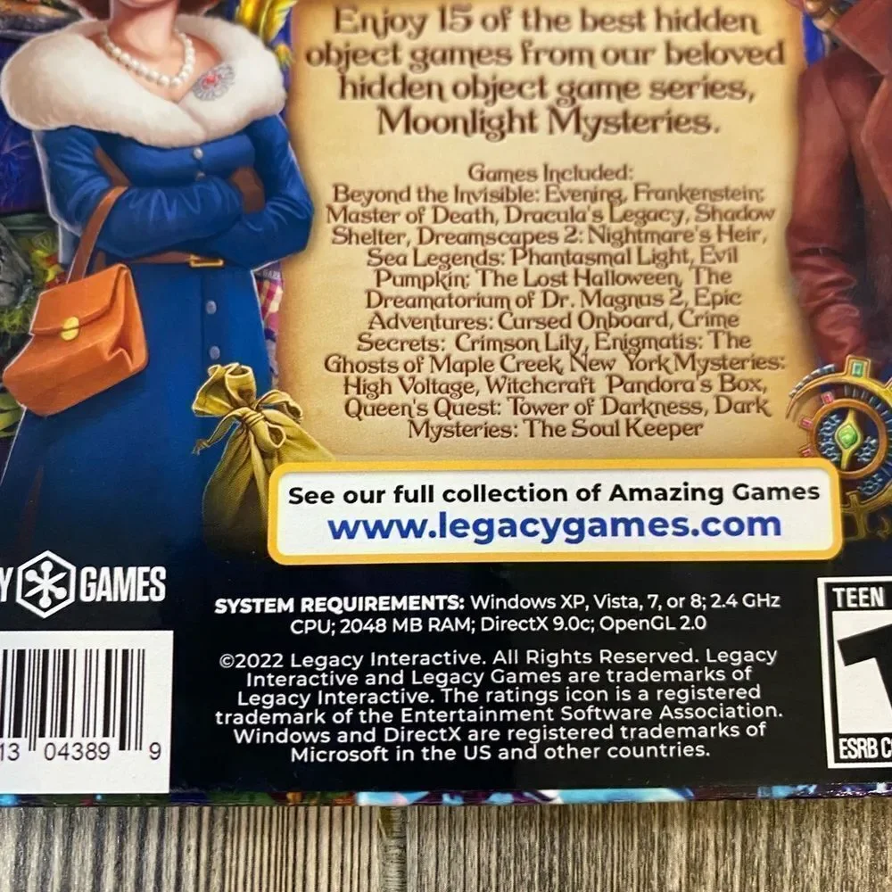 NEW- Best of Moonlight Mysteries, 15 In 1 Game Pack Legacy Games Pc Game
